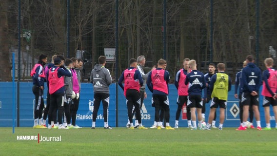 Die Mannschaft des Hamburger SV ist auf dem Trainingsplatz um Coach Tim Walter versammelt. © Screenshot 