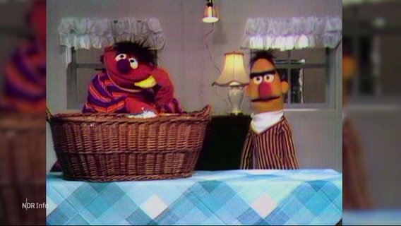 Ernie und Bert aus der Sesamstraße. Ernie hält eine Banane in der Hand. © Screenshot 