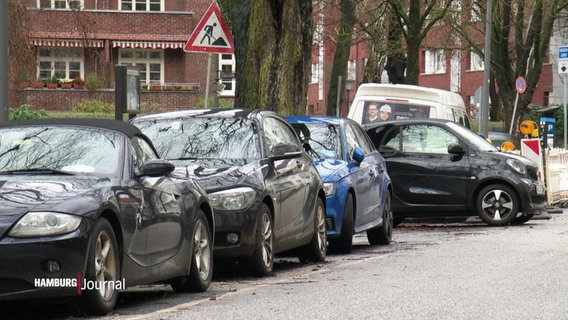Mehrere Autos stehen am Straßenrand in der Innenstadt. © Screenshot 