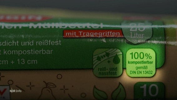 Eine Müllbeutelverpackung verspricht, zu 100 Prozent kompostierbar zu sein. © Screenshot 