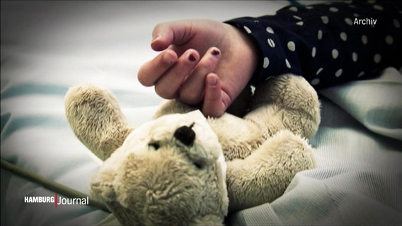 Nahaufnahme einer Kinderhand auf einem Teddybär. © Screenshot 