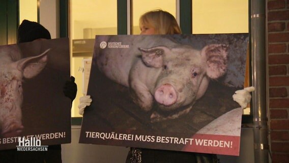 Tierschützer mit Protestplakaten. © Screenshot 