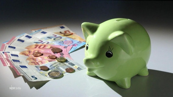Geld liegt neben einem Sparschwein. © Screenshot 