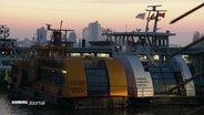 HADAG-Hafenfähren liegen im Morgenrot im Hamburger Hafen. © Screenshot 