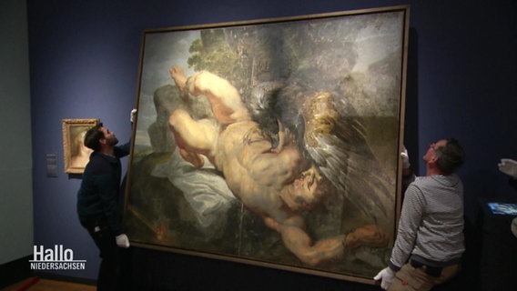 Das Bild "Der gefesselte Prometheus" von Peter Paul Rubens wird im Landesmuseum Oldenburg angebracht. © Screenshot 