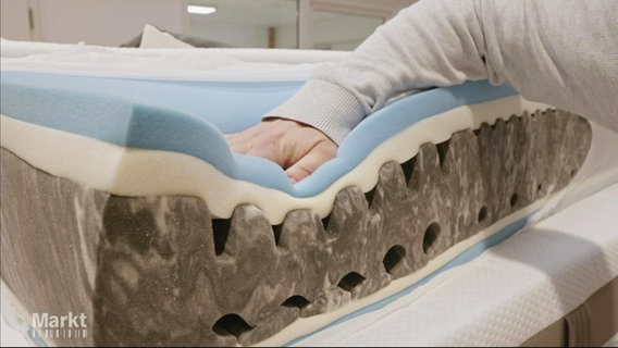 Eine Hand drückt in eine Matratze © Screenshot 