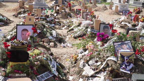 Bild der Gräber von Jugendlichen aus Zypern, die bei dem Erdbeben in der Türkei ums Leben gekommen sind. © Screenshot 