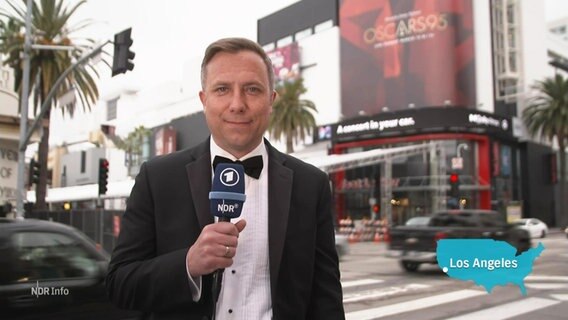 NDR-Reporter Torben Börgers ist live aus Los Angeles zugeschaltet. © Screenshot 