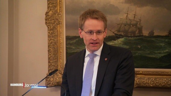 Daniel Günther spricht im Überseeclub. © Screenshot 