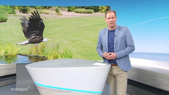 Moderator Thilo Tautz, im Hintergrund ein Bild von einem fliegenden Adler. © Screenshot 