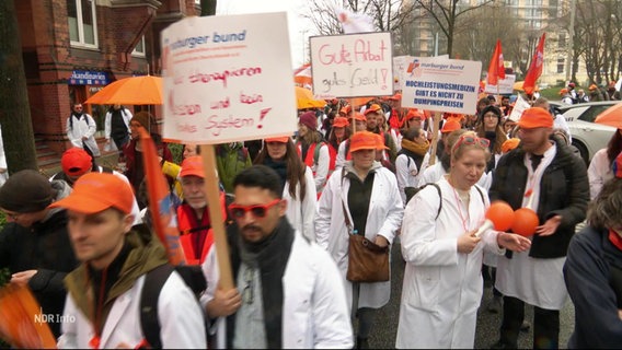 Streikende Ärzte und Ärztinnen in Hamburg. © Screenshot 