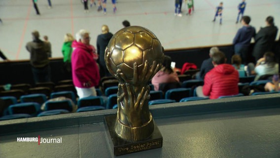 Ein Uwe-Seeler-Pokal in einer Sporthalle. © Screenshot 