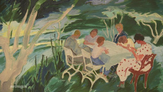 Gemälde von Karl Lose, 1936. Eine Szene am Tisch im Freien. © Screenshot 