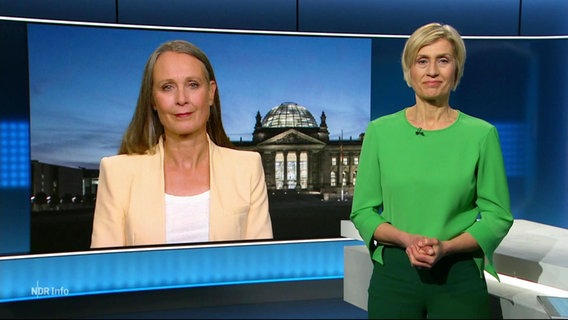 Journalistin Anja Köhler aus Berlin zugeschaltet zu Susanne Stichler ins Studio. © Screenshot 