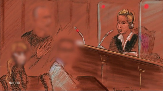 Zeichnung: Szene während der Gerichtsverhandlung © Screenshot 