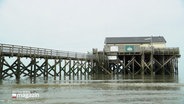 Die morsche Strandbar am Strand in St Peter Ording. © Screenshot 