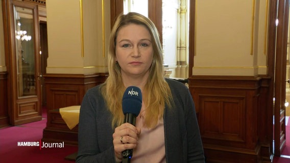 Reporterin Ines Jacobi berichtet live aus dem Hamburger Rathaus. © Screenshot 