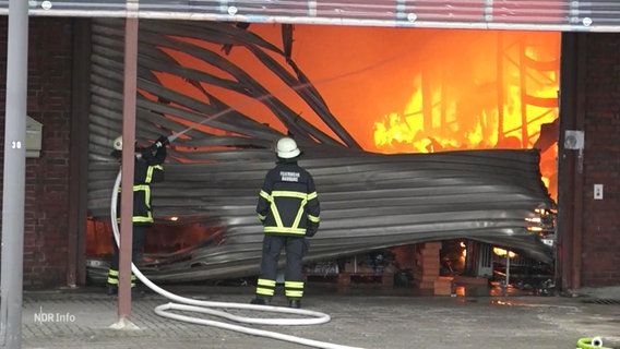 Zwei Feuerwehrleute bei Löscharbeiten. © Screenshot 