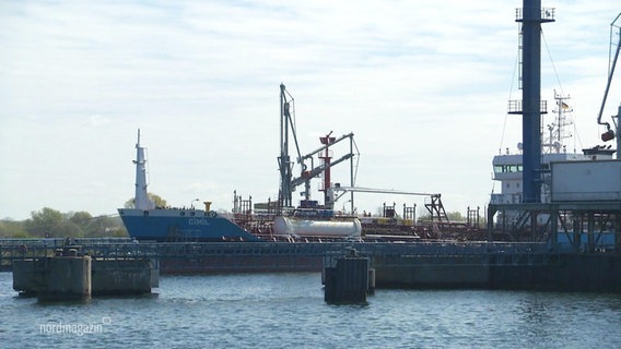 Schiffe liegen am Rostocker Hafen. © Screenshot 