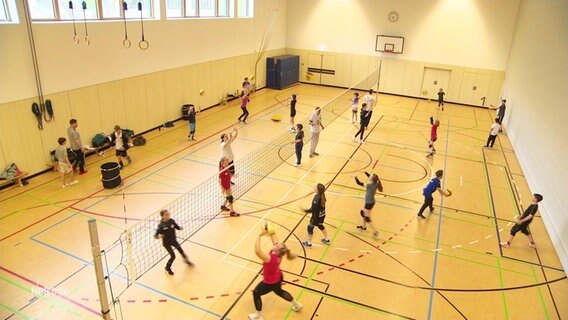 Turnhalle mit Volleyball-Spieler*innen. © Screenshot 