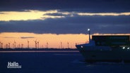 Schiff läuft im Morgengrauen in den Cuxhavener Hafen ein. © Screenshot 