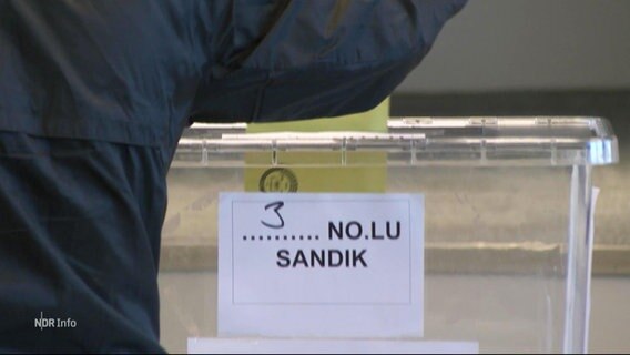 Eine Person steckt einen Wahlzettel in eine Urne. © Screenshot 