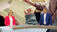 Moderatorin Marie-Luise Bram und Moderator Gerrit Derkoswki im Studio © Screenshot 