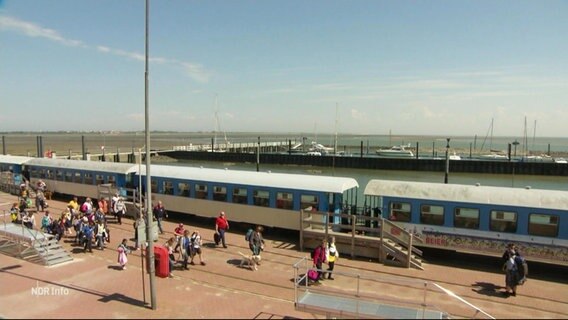 Urlauber und ein Zug auf Wangerooge. © Screenshot 