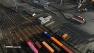 Mehrere Waggons stehen in einem Güterterminal. © Screenshot 