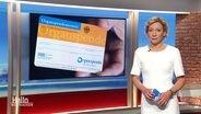 Christina von Saß moderiert Hallo Niedersachsen am 04.06.2023. Hinter ihr ist ein Bild eines Organspendeausweises eingeblendet. © Screenshot 