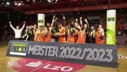 Basketballer des Vereins Rasta Vechta feiern ihren Zweitliga-Meister Titel. © Screenshot 