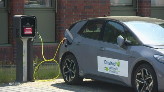 E-Auto tankt an einer Stromtankstelle im Emsland. © Screenshot 