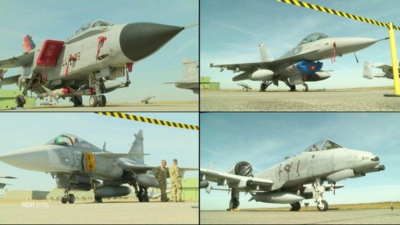Vier verschiedene Kampfflugzeuge. © Screenshot 