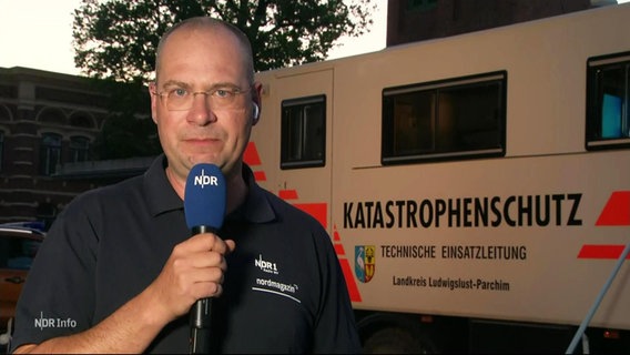 Reporter Christoph Kümmritz berichtet Live aus Lübtheen. © Screenshot 