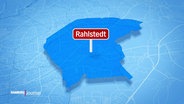 Auf einer blauen Karte ist der Stadtteil Rahlstedt hervorgehoben. © Screenshot 