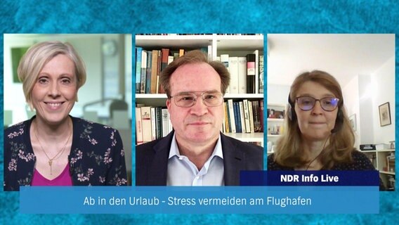 NDR News Live: Host Melanie Budh with guests Kurt Schellenberg and Julia Rehberg.  ©Screenshot 