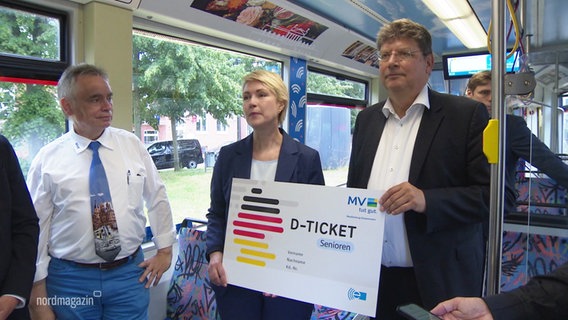 Politiker:innen mit großem Ticket in der Hand © Screenshot 