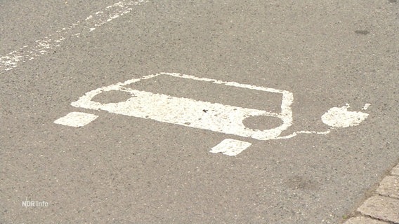 Eine Fahrbahnmarkierung zeigt ein Icon eines Elektroautos. © Screenshot 