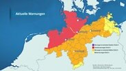 Eine Warnkarte für Norddeutschland zeigt an, wo Sturmtief "Polly" in welcher Stärke weht. Besonders stark sind die roten Bereiche (hier Schleswig-Holstein und Teile von Niedersachsen und Hamburg). © Screenshot 