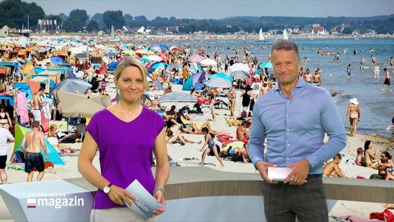 Marie Luise Brams und Gerrit Derkowski moderieren das Schleswig-Holstein Magazin am 08.07.2023. © Screenshot 