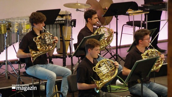 Vier junge Musiker spielen in einem Orchester das Horn © Screenshot 