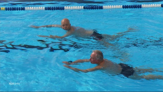 Zwei Badegäste im Freibad Emden. © Screenshot 