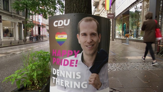 Auf einem Wahlplakat ist der Politiker Dennis Thering (CDU) abgebildet. © Screenshot 