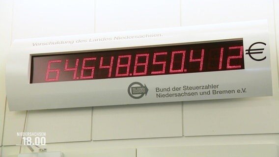 Eine Uhr zeigt die Schulden des Landes Niedersachsen. © Screenshot 