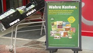 Ein Werbeschild von Penny über die aktuelle Aktion "Wahre Kosten". © Screenshot 