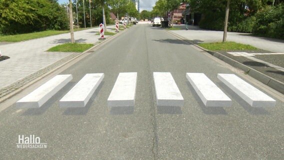 Ein aufgepinselter 3-D-Zebrastreifen auf einer Straße. © Screenshot 