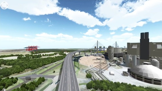 Eine Grafik zeigt ein Modell der A26-Ost, wie sie 2033 nach Fertigstellung aller Bauabschnitte aussehen soll © Screenshot 
