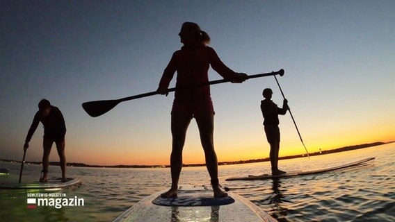 Menschen beim Stand-up-Paddling in der Dämmerung. © Screenshot 