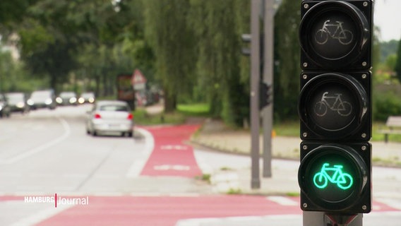 Eine Fahrradampel die grün zeigt und ein unscharfes Auto im Hintergrund. © Screenshot 