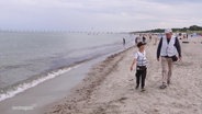 Der Strandwart ist mit Nachwuchs am Strand unterwegs. © Screenshot 